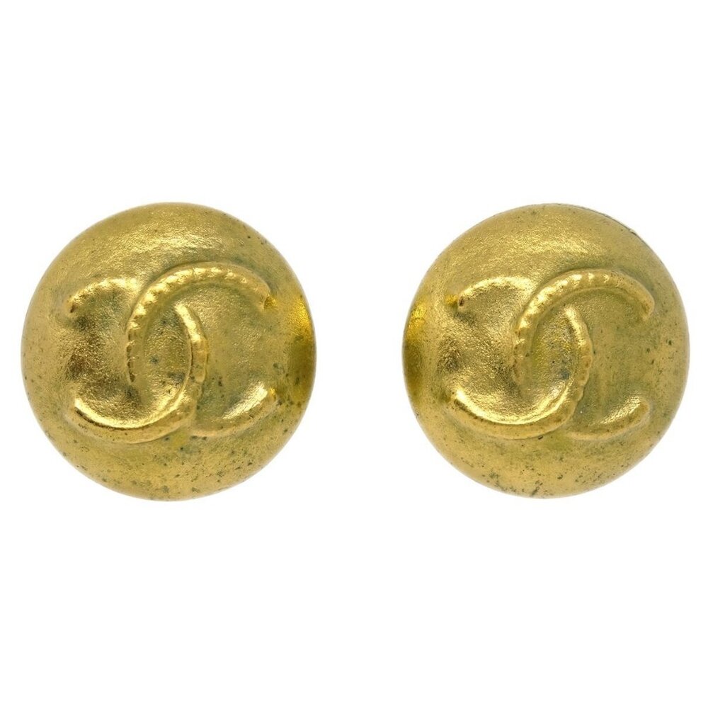 Chanel Button Earrings Clip-On Gold